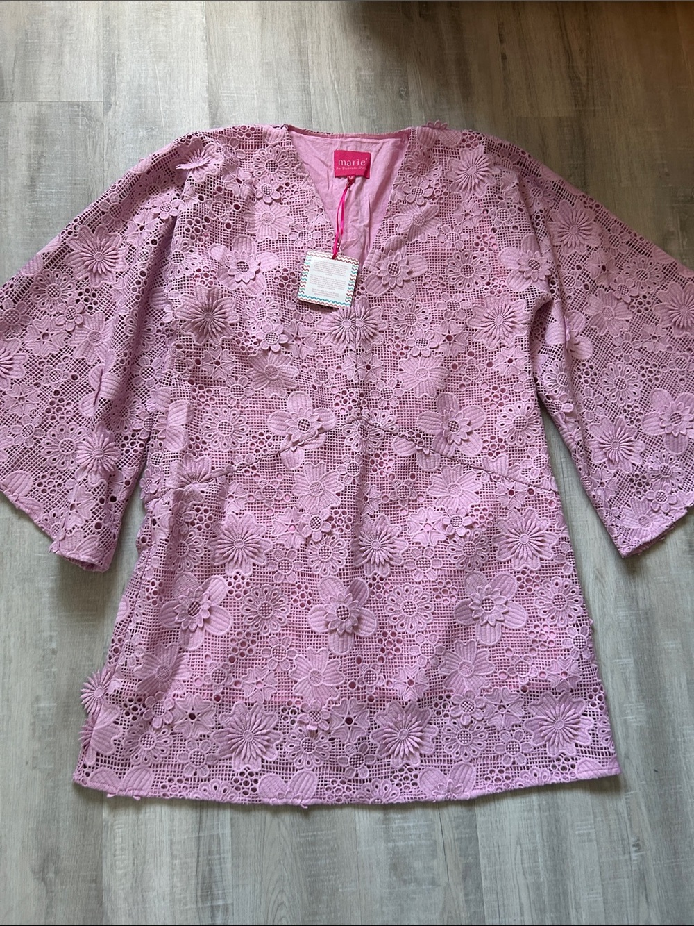 Marie By Victoria Pink Floral Crochet Tunic Sz M